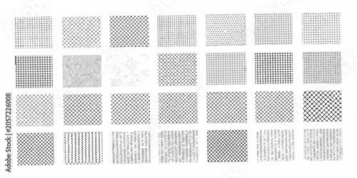 Foto Grid Of Fifteen Geometric Mesh Patterns On White Background