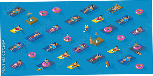 Φωτογραφία Top Down Illustration Of People Sunbathing At The Beach