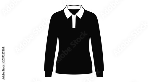 Long sleeved polo shirt with collar black and white silhouette
