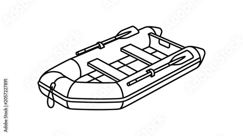 Inflatable Boat With Oars Black And White Silhouette
