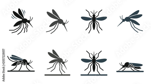 Cuadro en lienzo Black mosquito icons in various positions.