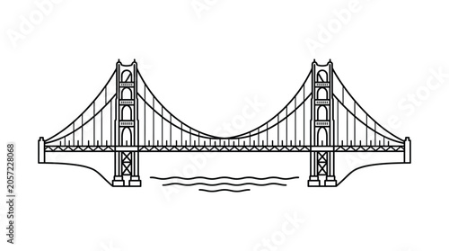 Golden Gate Bridge Linear Silhouette Against White Background