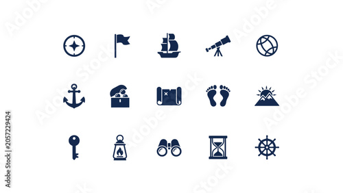 Obraz na plátně Nautical adventure icons collection featuring marine symbols and seafaring exploration gear