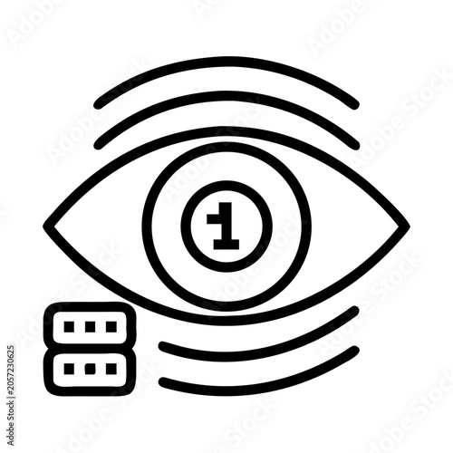 Eye with database icon and number one - A stylish eye icon featuring a number one and database symbol, ideal for tech, security, or ranking themes in modern designs.