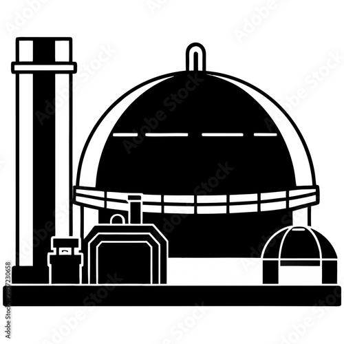 Silhouette of a concrete sewage digester dome with gas holder and connecting pipework for wastewater treatment graphics