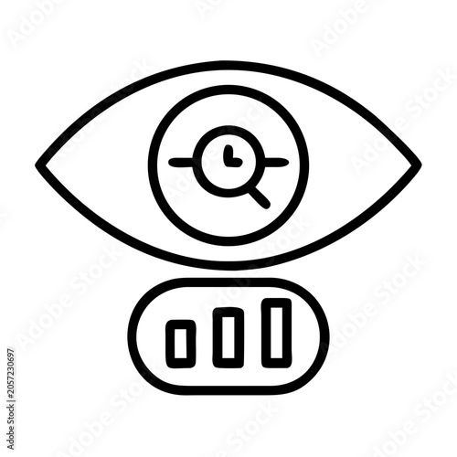 Eye with camera and microphone icon design - Minimalist vector icon of an eye observing with a camera lens and microphone symbol below for surveillance or recording concept