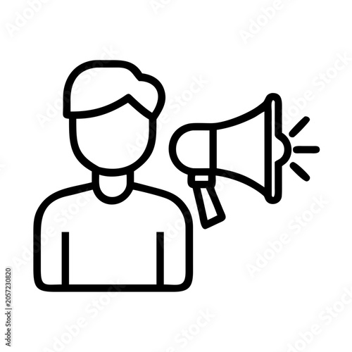 Person speaking into megaphone icon - Simple vector illustration showing a person holding and speaking through a megaphone, emphasizing communication or announcement.
