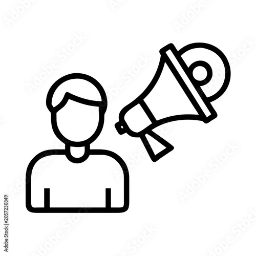 Person speaking with megaphone icon - Minimalist vector icon of a person holding a megaphone, ready to speak or announce something. Clean and bold design for presentations or alerts.