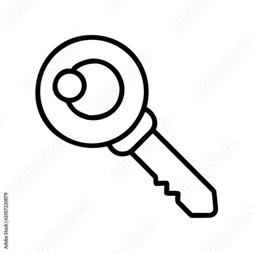 Simple outline key icon with ring - Minimalist vector icon of a classic key with a circular ring, clean black outline on transparent background.