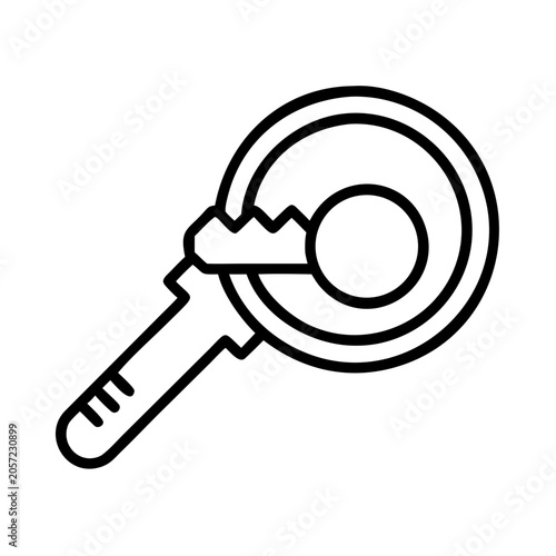 Magnifying glass icon with keyhole detail - Minimalist vector icon showing a magnifying glass focusing on a keyhole, symbolizing search or investigation. Clean and modern design.