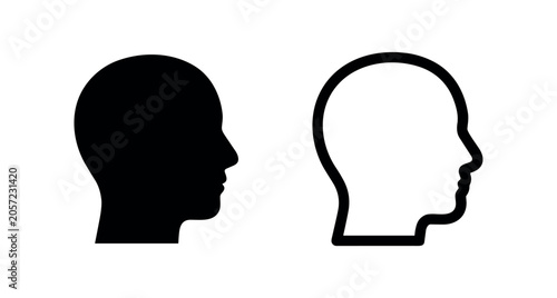Fotografi Human head profile silhouette and outline icon set, representing mind, identity, and user concepts