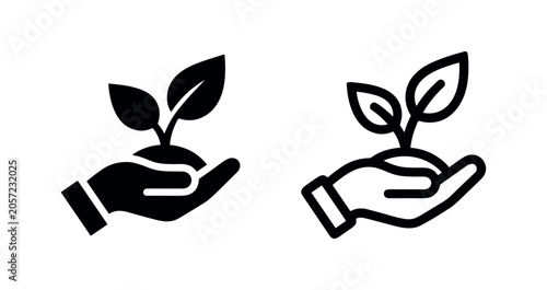 Konstfotografi Hand holding a plant sprout icon in filled and outline style