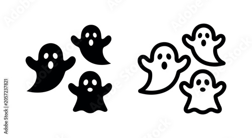 Fotografi Ghosts icons, black and white, filled and outline versions