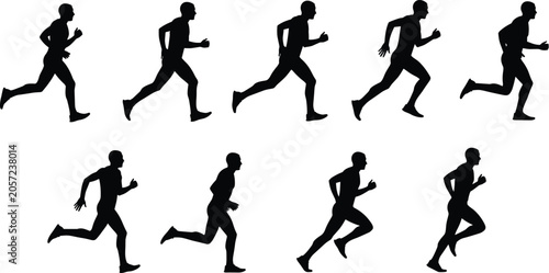 Billede på lærred Silhouette illustration of athletes running stride sequence showing progression