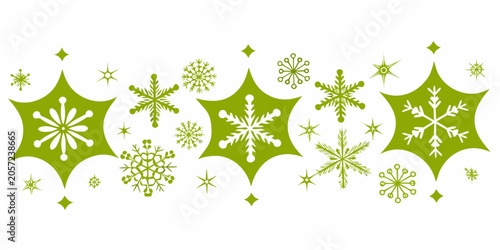 Фотография Collection Of Snowflake Designs Green And White Vector Illustration
