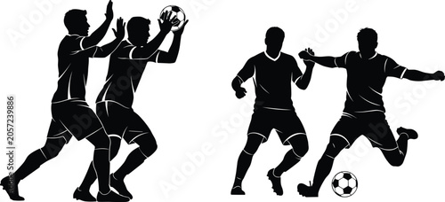 Φωτογραφία Soccer player silhouettes in defensive and offensive ball actions, dynamic sport