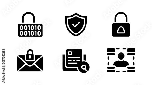 Fotografia Set of six black and white security and communication vector icons Vector