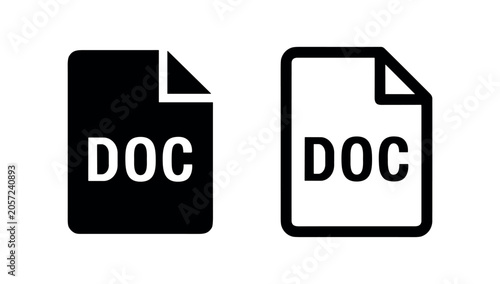 Cuadro en lienzo DOC File Icon: Document, Word Processing, and Text File Symbol in Black and Whit