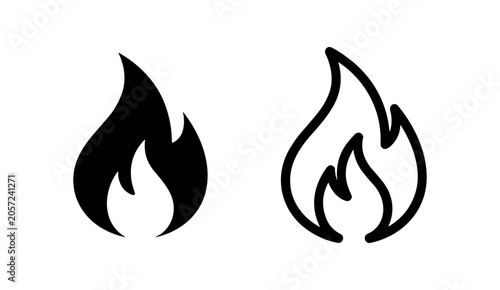 Bild auf Leinwand Fire Flame Icons in Solid and Outline