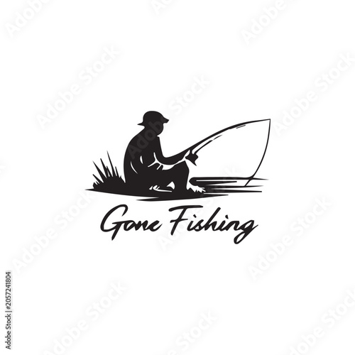 Gone Fishing Logo Minimalist Black and White Art Design