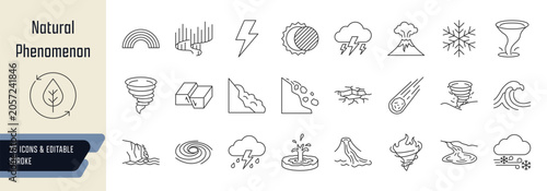 Tableau sur toile Natural phenomenon line icons collection, 25 editable stroke symbols depicting a