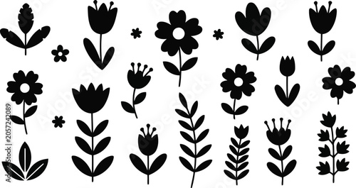 Photos Black monochrome silhouette botanical shape icon graphic collection
