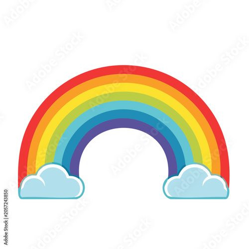 Flat design rainbow with clouds isolated