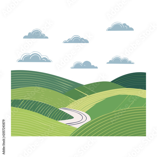 Flat design soccer field with goal net and ball