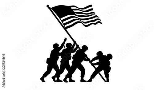 Foto Iwo Jima flag raising vector illustration bold silhouette soldiers raising ameri