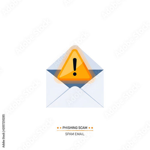 Flat vector illustration of open email envelope with phishing alert concept isolated on transparent background