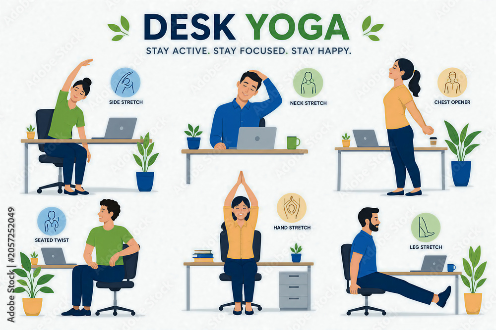 Fototapeta premium Office Desk Yoga Guide