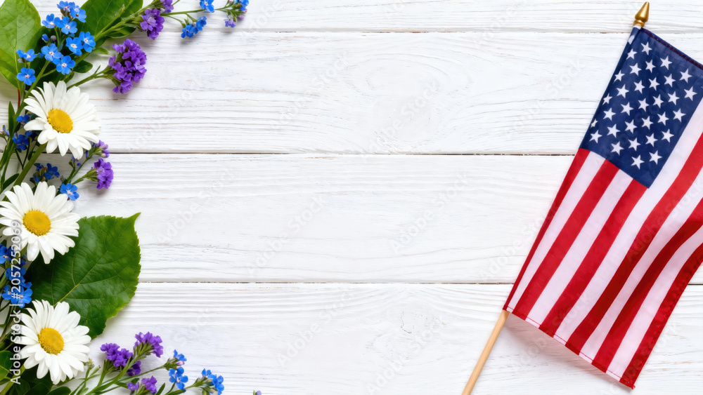Obraz premium Celebrating flag day and independence day with patriotic spirit and floral beauty