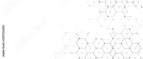 Fotografija Vector digital science network geometric hexagonal dots and lines elements medic