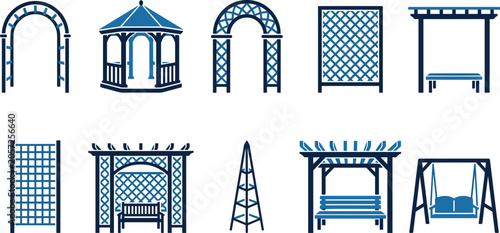 Foto Collection of outdoor garden architecture icons featuring archways gazebos pergolas and trellises for landscaping