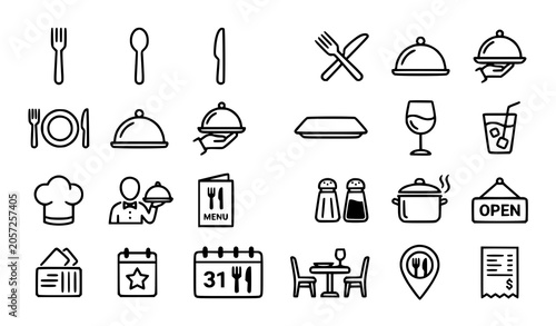 Foto Food service and dining vector icon collection catering symbols
