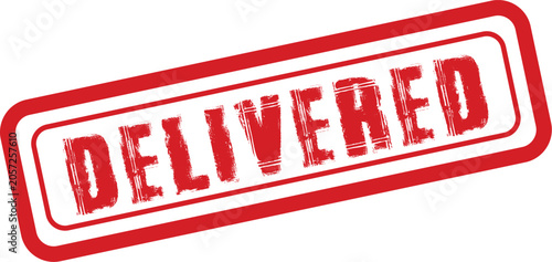 Foto Delivered rubber stamp graphic red ink on white background for shipping and logi