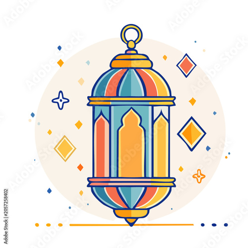Flat design lighthouse icon with sun and sky