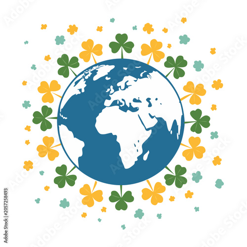 Flat design world map with floral border
