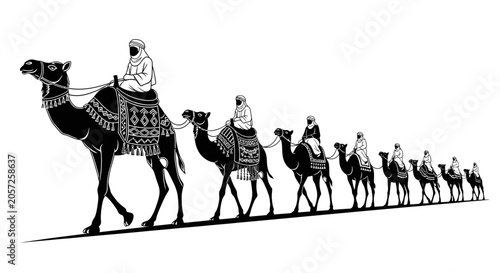 Obraz na płótnie Camel Caravan Desert Journey Silhouette