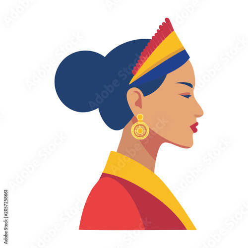 Vector illustration of woman wearing colorful headscarf
