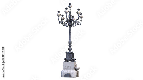 Fotografie Vintage European style street lamp post with ornate cast iron decorations isolated on transparent background