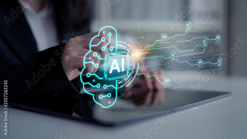 Fotografi Artificial intelligence using AI neural processing and circuit to transform AI data into actionable output by smart automated AI reasoning science