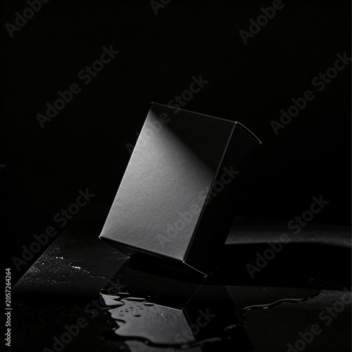 Luxury Product Box Mockup on Dark Wet Surface