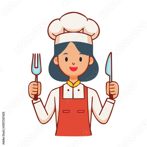 Cartoon chef holding whisk and rolling pin