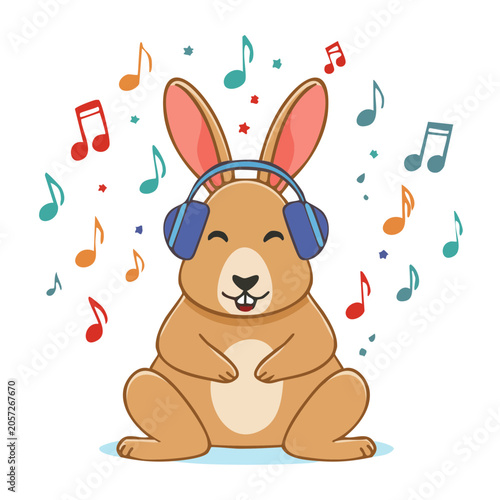 Cartoon elephant wearing headphones