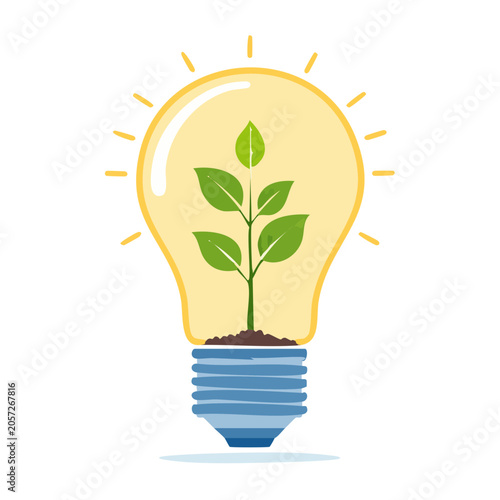 Flat design eco light bulb with plant sprout