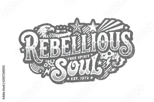 Foto Rebellious Soul typography sticker with eagle and stars