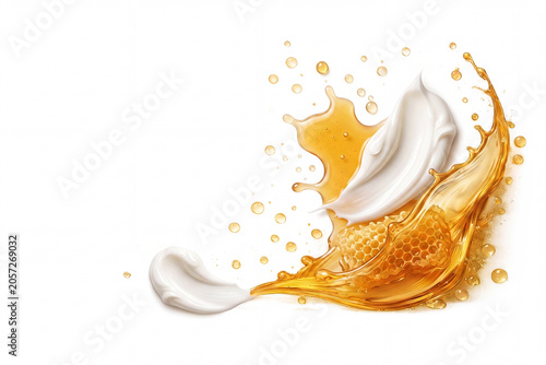 Honey And White Cream Splash On Background