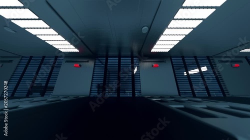 This stock motion graphic shows a ride through a space prison.