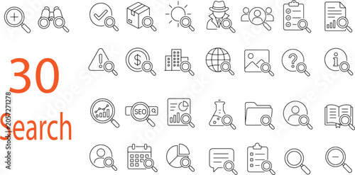 Tableau sur toile Data Search and SEO Analytics Line Icons Set Featuring Magnifying Glasses Binocu